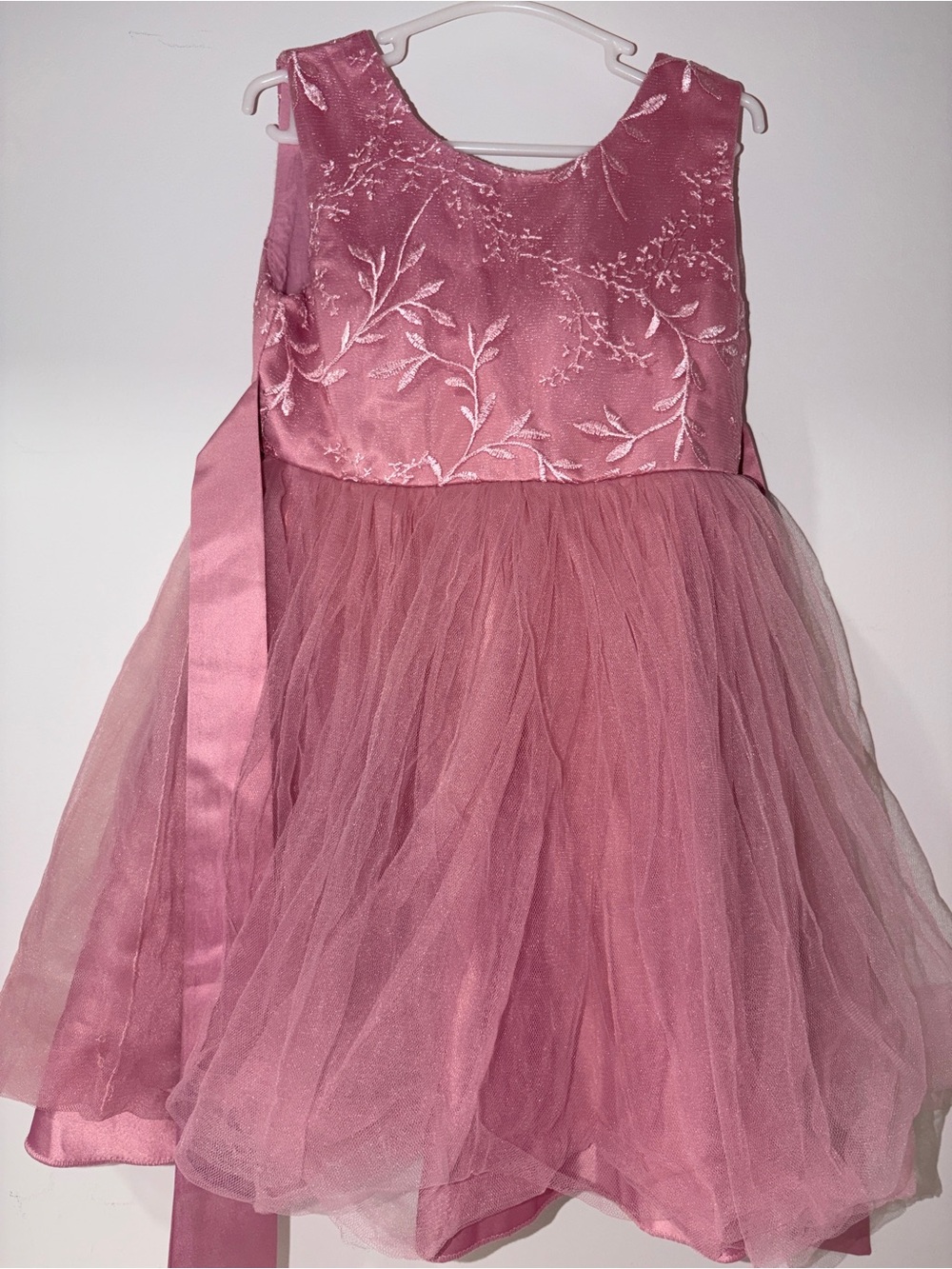 🌸 Girls Dusty Rose Tulle Party Dress Size 4-5Y Wedding Flower Girl